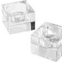 Home Crystal Tealight Candle Holders Pack of 4, 1.5 Inches Height, Heavy Solid Square Hand Cut Tealight Holders Sets, Centerpiece for Home Decor(Clear)