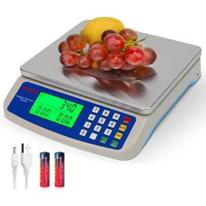 Large Digital Kitchen Scale 30KG Commercial Food Scale 66LB for Baking Bread Meat Stainless Steel Price Computing Scale LCD Display,Prep Counting Scale for Parts and Coins Adapter Included