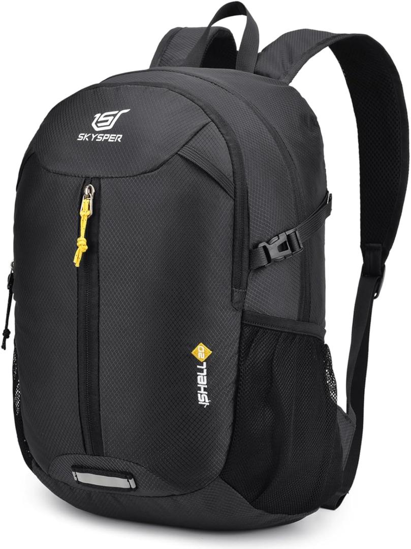 SKYSPER Packable Hiking Backpack - 20L Travel Backpacks for Women Men Foldable Daypack Lightweight Nylon Small Bag (Black)