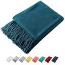 Homiest Decorative Knitted Throw with Fringe, Lightweight Acrylic Knit Blanket, Soft & Cozy Tassel Blanket for Couch, Sofa, Bed (Turquoise, 50 x 60 Inch)