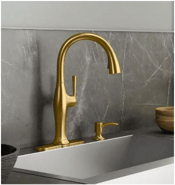 KOHLER Sundae Single-Handle Pull Down Sprayer Kitchen Faucet in Vibrant Brushed Moderne Brass