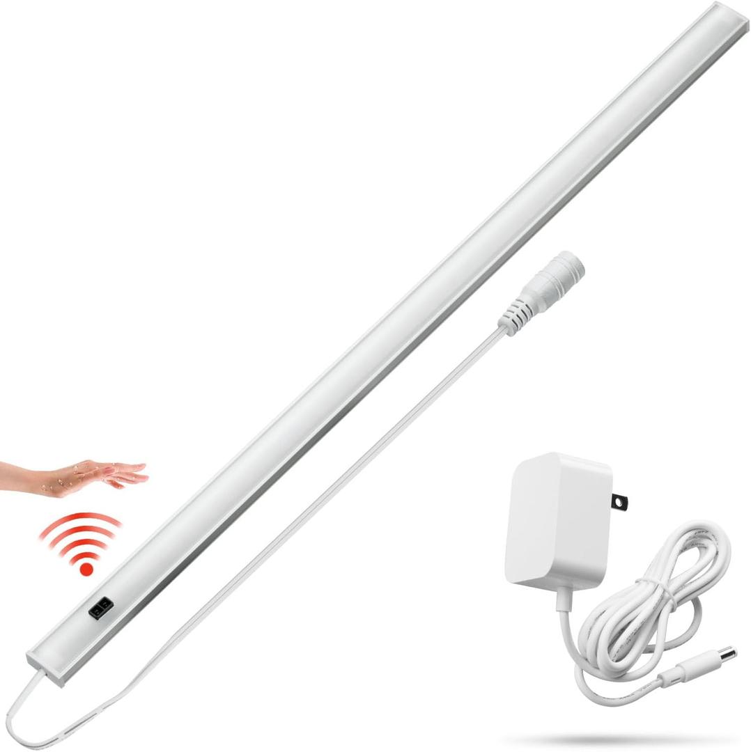 Under Cabinet Lighting Plug in 16" Hand Wave Sensor, 6W 12V 500 Lumen Dimmable Magnetic Ultra Thin Under Counter Lights for Kitchen/Indoor/Cabinet/Shelf/Sink/Garage(Cool White/6000K)