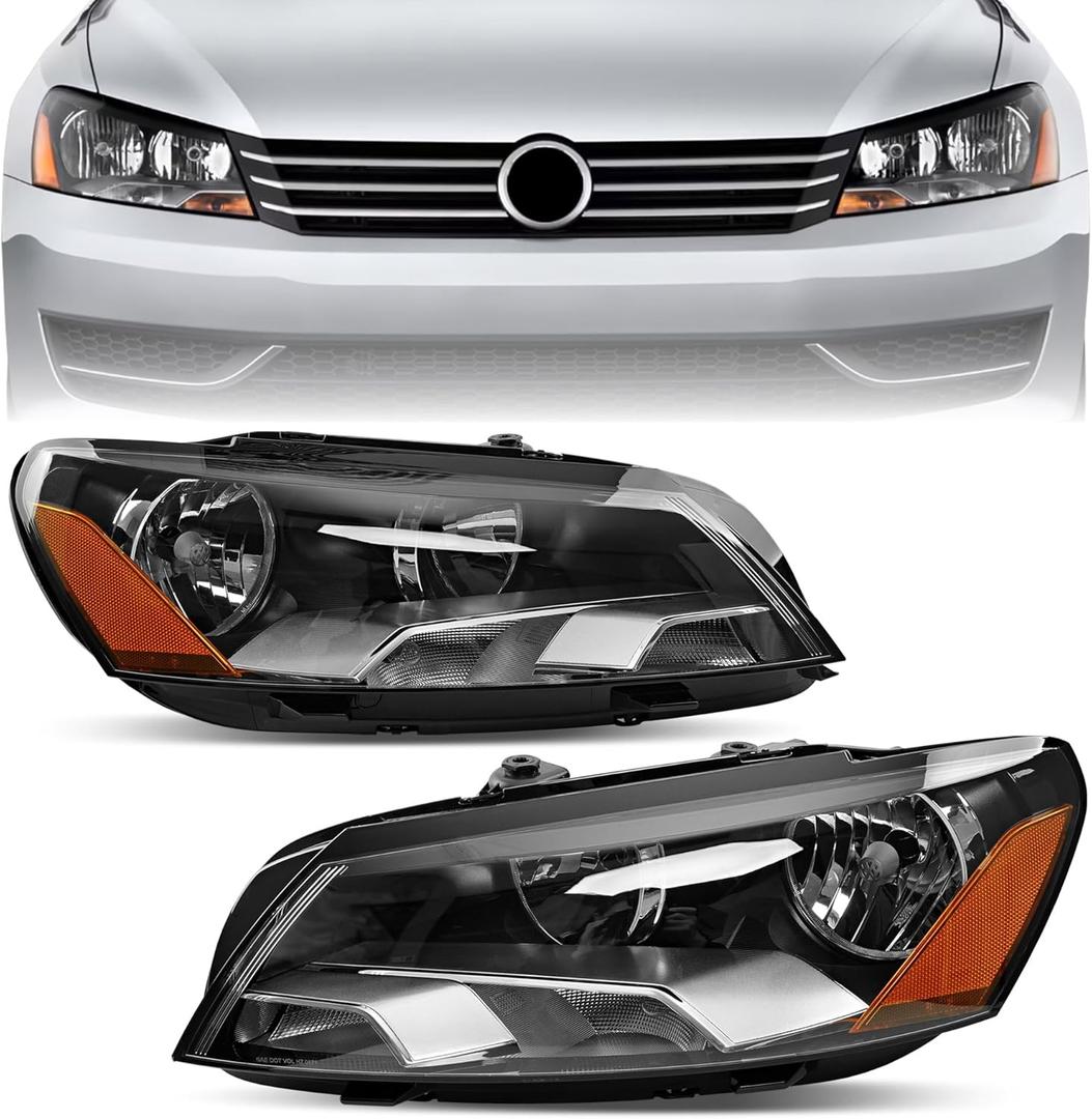 Misakomo Headlights Assembly Compatible with 2012 2013 2014 2015 Volkswagen VW Passat - Replace 561941005D, 561941006D, 3411131LAS2, 3411131RAS2, VW2502148, and VW2503148 - Driver & Passenger Side
