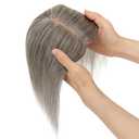 Elailite Hair Toppers for Women Real Human Hair Topper Thinning Thin 5.1"x2.8" Silk Base Clip in Remy Hairpieces 18 Inch White Blonde mix Grey