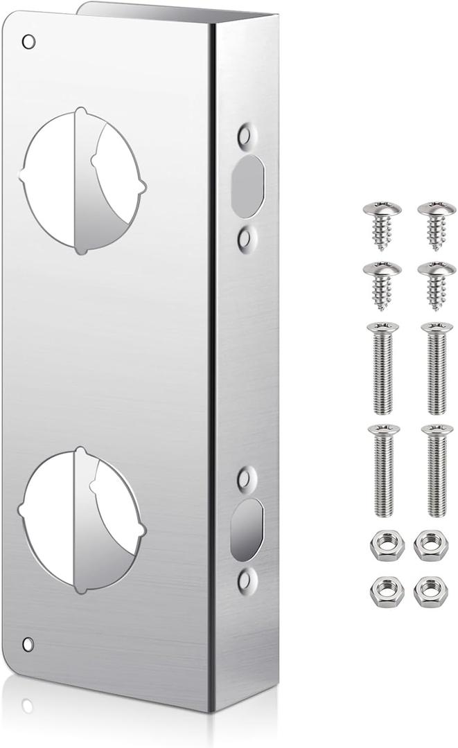 Leinuosen Door Reinforcement Plate for 1-3/4" Thick Doors, Stainless Steel Reinforce and Repair Doors Silver Latch Deadbolt Cover Jamb Plate, 2 Hole, Add Extra Security to Your Home(1 Pack)