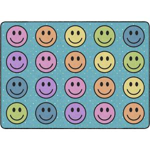 Flagship Carpets Smiley Seating (Seats 20) Classroom Area Rug or Educational Learning Mat, Carpet for Kids Room, Seating Rug or Playroom Carpet, 6' x 8'4", Blue