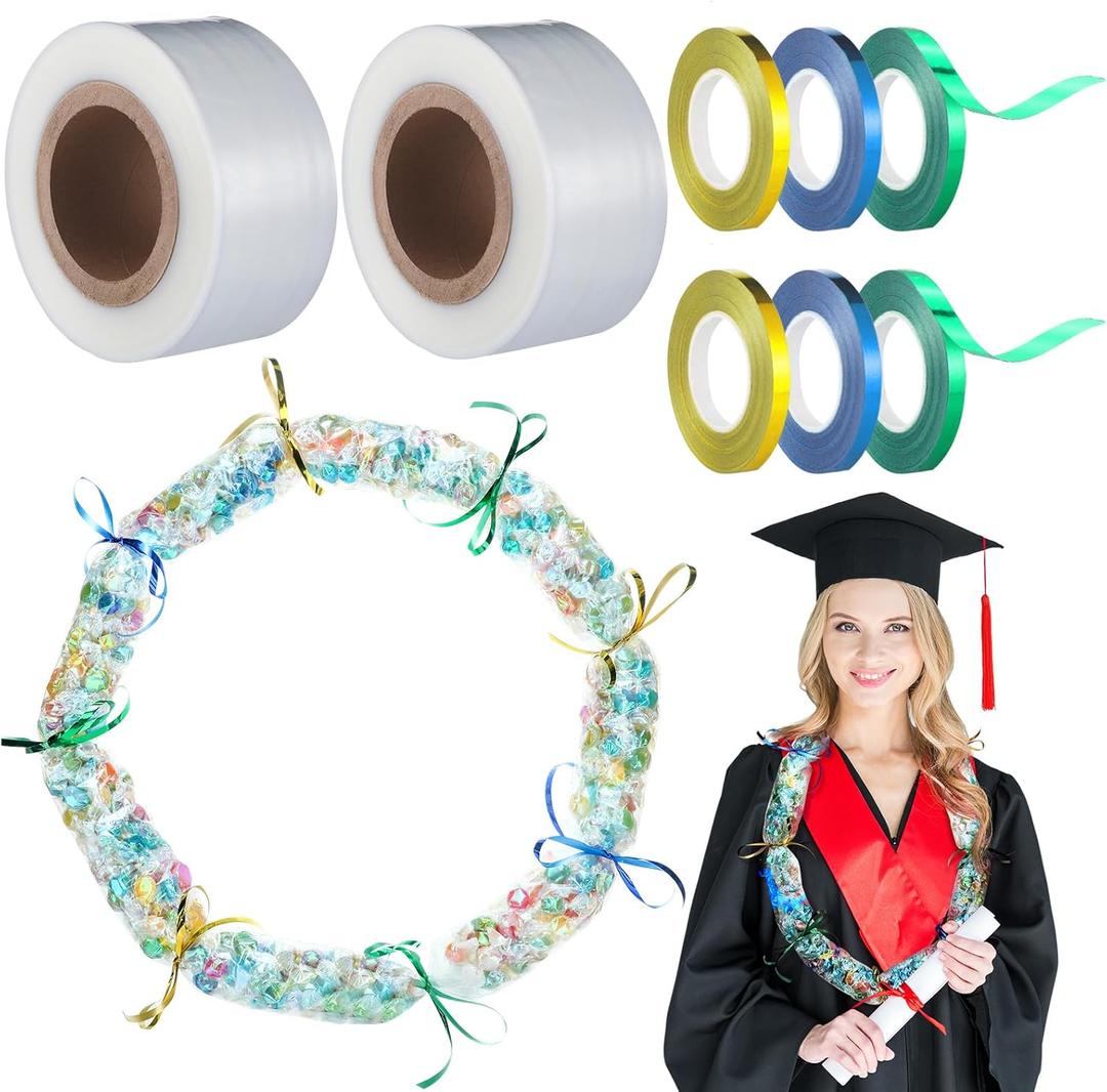 2 Roll 2026 Graduation Candy Lei Poly Tubing 2.8 Inch x 312 ft Clear Graduation Candy Lei Making Kit Clear Poly Tubing for DIY Grad Wreaths Snacks Hawaiian Party Wedding Supplies