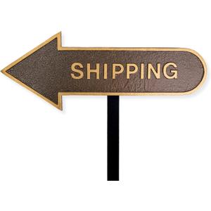 6" x 15.5" Left Arrow Shipping Statement Plaque Sign with Lawn Stake - Hammered Bronze