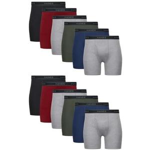 Hanes Men's Boxer Brief Underwear, Cotton Boxer Briefs, Moisture-Wicking, Assorted Solids, 12-Pack, Small, Black/Red/Green/Blue/Gray Heather - 12 Pack