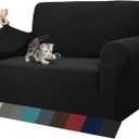 ZNSAYOTX 1 Piece Jacquard Couch Covers for 2 Cushion Couch High Stretch Loveseat Slipcover for Pets Dogs Anti Slip Love Seat Sofa Slipcover Furniture Protector (Loveseat, Black) (Medium (55"-69"))