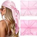CHLINS 35 Large Head Scarf for Women Satin Head Scarf 2Pcs Square Silk Like Hair Scarf Bandanas Hair Wrapping (Pink+light Rose)