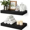 Floating Shelves Bathroom for Wall, Bathroom Shelves Over Toilet, Wall Shelves & Book Shelf, Hanging Shelf, Modern Wooden Wall-Mounted Small Floating Shelves, 12x7x1.5 in (Black, Set of 2)
