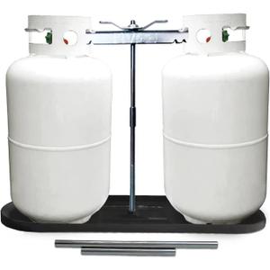 RV Dual Propane Tank Mounting Rack 40lb,30lb and 20ld Tanks for Camper and Travel Trailers with Different Connecting Pipes, Black, White, Grey or Red Options (Black)