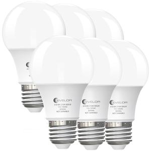 evelor 6-Pack A19 LED Light Bulbs,60 Watt Equivalent Soft White 2700K with E26 Base,Efficient 9W,800 Lumens Non-Dimmable Warm White LED Bulbs,15000 Hours, Ideal for Bedroom Living Room