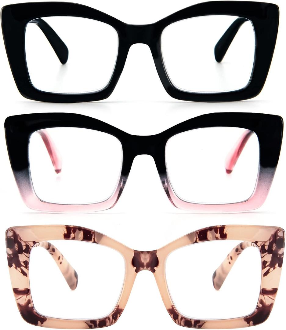 DXYXYO Oversized Square Reading Glasses for Women 2.75 Blue Light Blocking 3 Pack Stylish Retro Readers with Spring Hinge