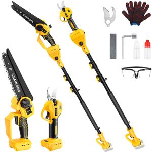 For Dewalt Pole Saw 20V Max & Electric Pruning Shears, 4-in-1 Electric Pruner + 8 Inch Tree Trimmer Pole Saw Cordless, Garden Tools Pruner Branch Cutter, 8.4ft Extension Pole, Tool Only