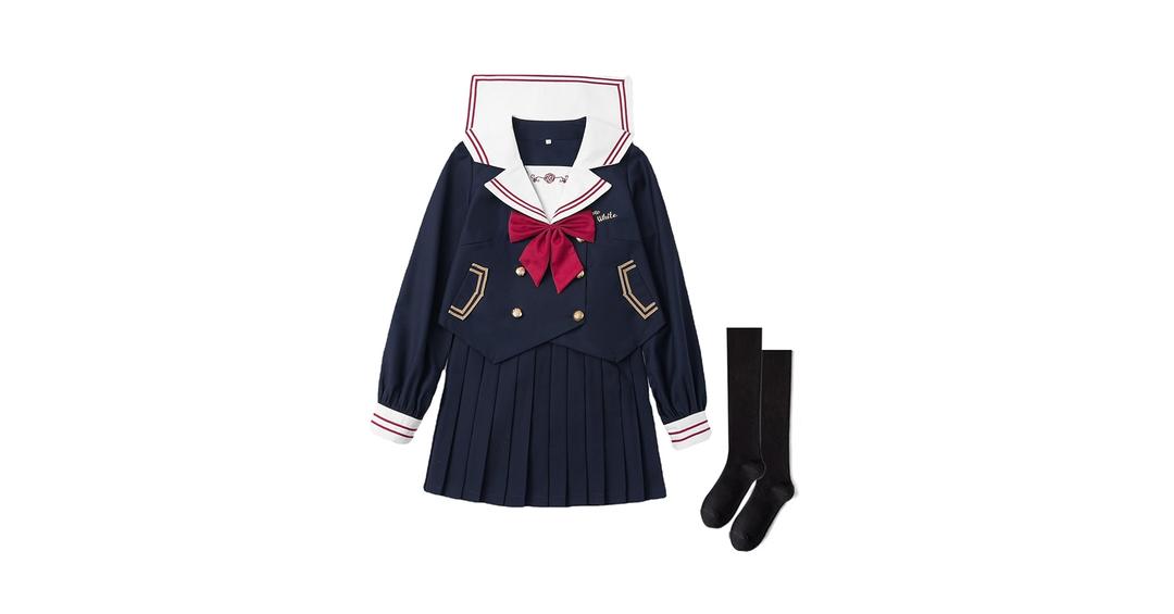 Japanese School Girls Uniform Suit Sailor Dress Pleated Skirt Anime Cosplay Costume Kawaii Cute Student Outfit Set, Size: X-Small--Asia S