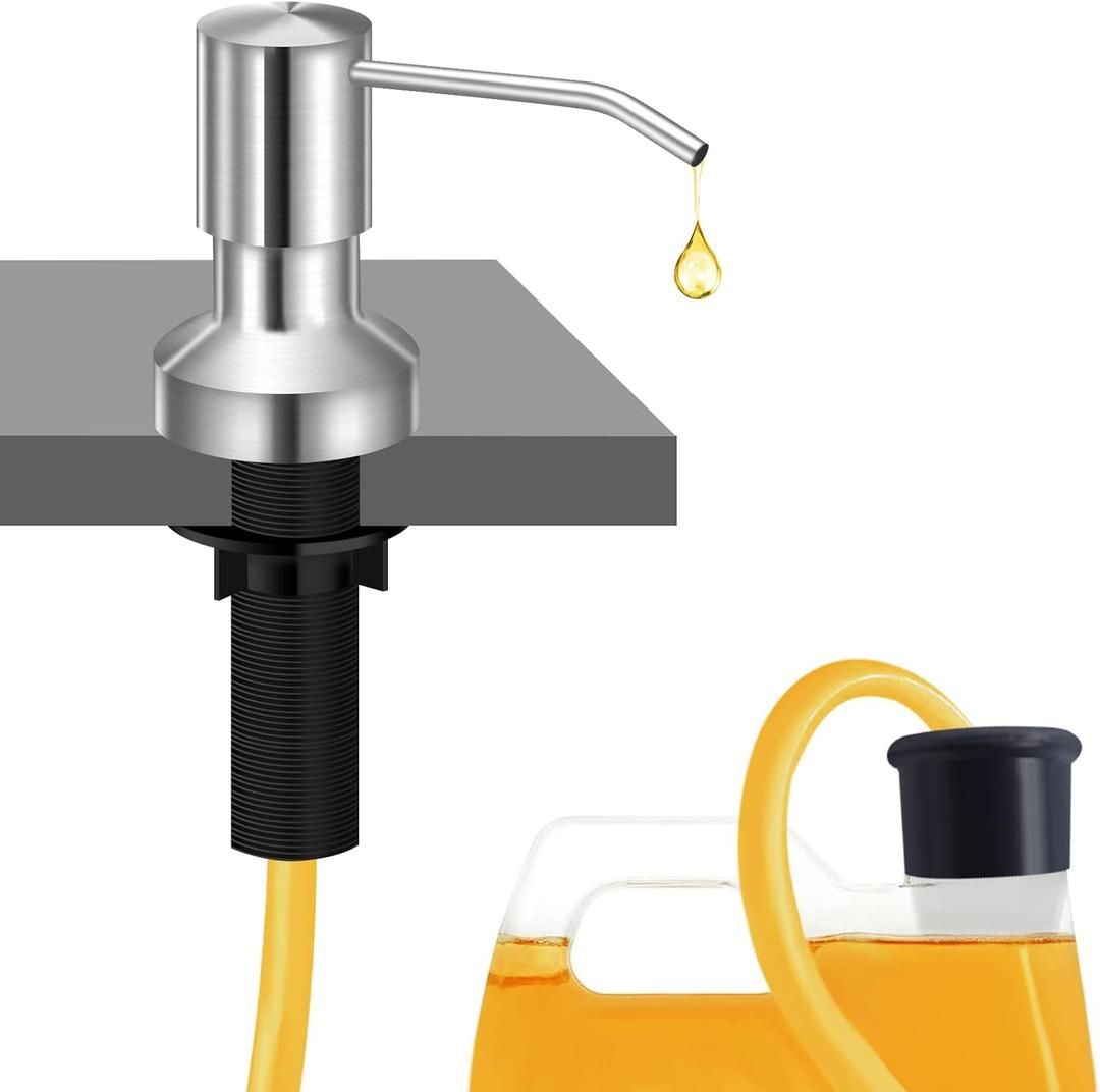 Sink Soap Dispenser for Kitchen Sink, Countertop Built in Sink Soap Dispenser with 47Extension Tube kit, No Need to Fill The Little Bottle Again (Brushed Nickel)