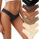 Seamless Underwear for Women V-Waisted No Show Panties Invisible Soft Stretch Bikini Hipster 6-Pack (L)