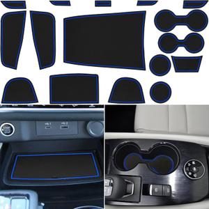Center Console Liner for Nissan Rogue Accessories 2021-2024 2025 2026, Cup Holder Mat, Door Pocket Pad, Coaster Trim, Non-Slip Dust Interior, Custom Rubber Decoration Insert (17 Pcs, Blue Trim)
