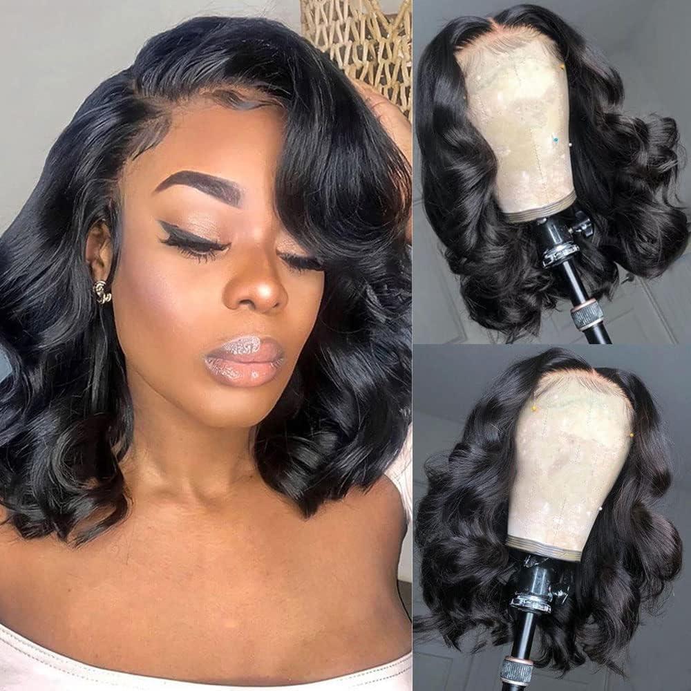 UVVUVV 12 Inch Short Bob Wig Human Hair Wigs For Black Women 13x4 Lace Front Wigs Pre Plucked Transparent HD Brazilian Body Wave Lace Frontal Wigs Loose Wavy Human Hair Wig