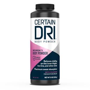 Certain Dri Womens Body Powder - Talc-Free - Triple-Action Sweat, Odor, & Moisture Control - Anti-Chafing Calamine Formula - Doctor-Recommended for Sensitive Skin - 8 oz