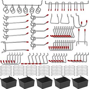 114 pcs Pegboard Hooks Assortment with Metal Hooks Sets, Pegboard Bins, Peg Locks for Organizing Storage System Tools