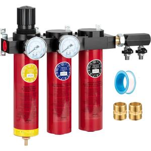 NANPU Z Series 3-Stage Air Filtration System - Sintered, Fine, & Charcoal Filters, 3/4" NPT Inlet, 1/4" NPT Outlet Module, 0-230 psi Gauge, 127 CFM @ 6 bar, Metal Housing, Heat Resistant to 248F