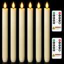 Homemory 6 Pcs Wax Flameless Taper Candles with Remote Timer and Dimmer, LED Candle Sticks with Flickering Light, Ivory Battery Operated Window Candles, 9.6 Inches for Wedding Home Indoor Decoration