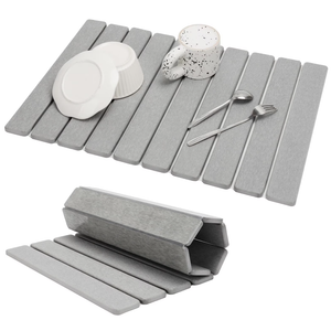 Large Stone Dish Drying Mat for Kitchen Counter, 24"×16", Collapsible Quick Dry Dish Drying Mat, Ultra Absorbent Diatomaceous Earth Mats for Dishes Bottles Cups, Match Any Countertop  Grey