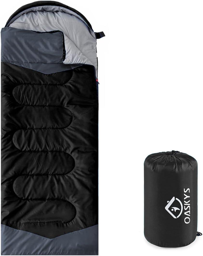 oaskys Camping Sleeping Bag - 3 Season Warm & Cool Weather - Summer Spring Fall Lightweight Waterproof for Adults Kids - Camping Gear Equipment, Traveling, and Outdoors (32-65F Plush Comfort - Black)