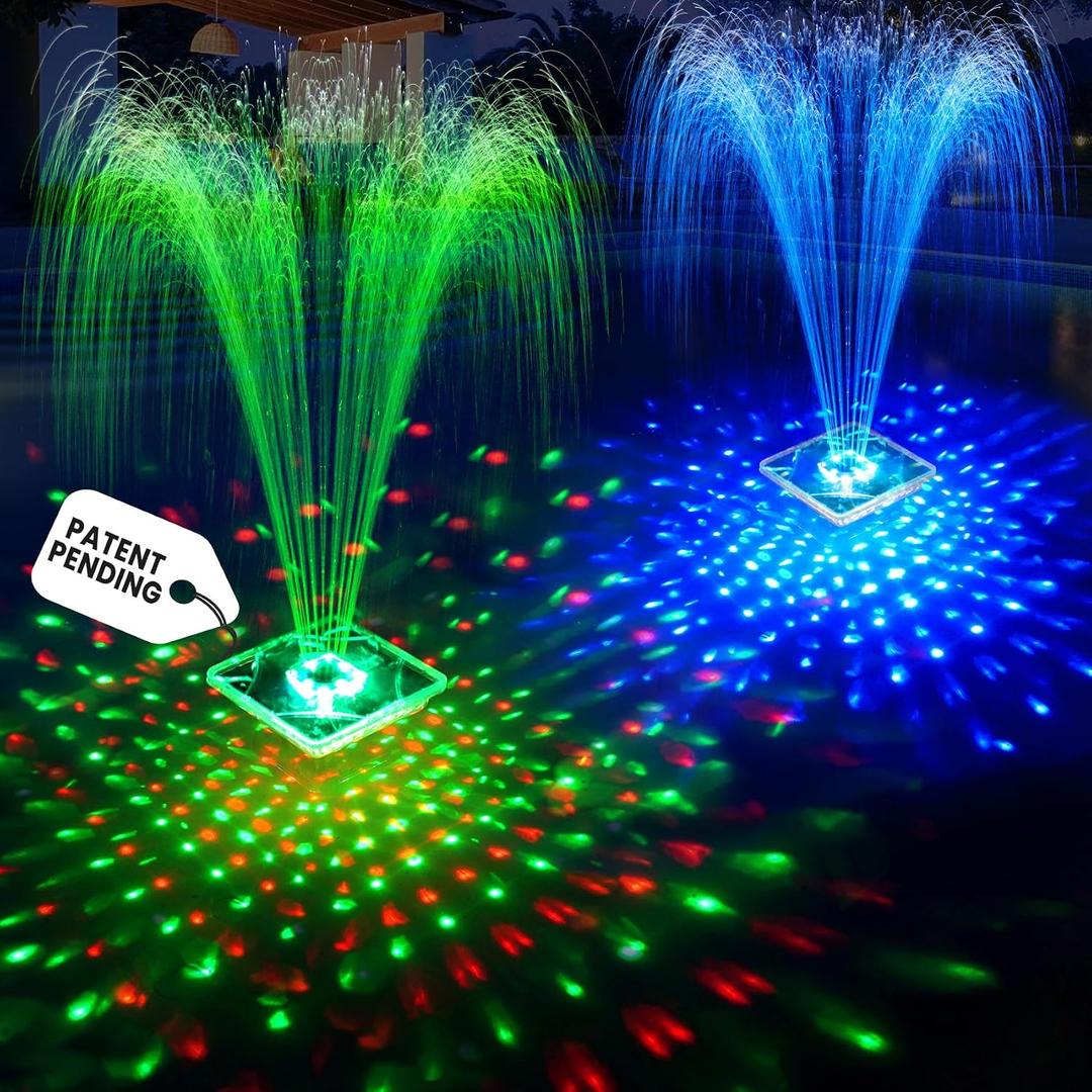 Upgraded Solar Pool Fountain with Lights,9.5'' Large Solar Floating Pool Fountain with Anchor, Above Ground Pool Water Fountains Pump,Swimming Pool Fountains for Inground Pool Blue-1PC