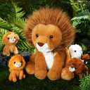Honoson 5 Pcs Lion Plush Set 14 Inch Large Lion Stuffed Animal with 4 Cute Babies in Back Soft Cuddly Plushie for Boys Girls Birthday Favors Gifts Party(Classic Style)