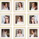 10x10 Picture Frame Set of 9, Display Pictures 8x8 with Mat or 10x10 without Mat, Multi Collage Gallery Square Photo Frames for Wall or Tabletop, Natural Wood