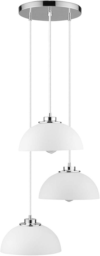 GLOBE Electric 61094 3-Light Cascading Pendant Light, Chrome Accents, White Shades