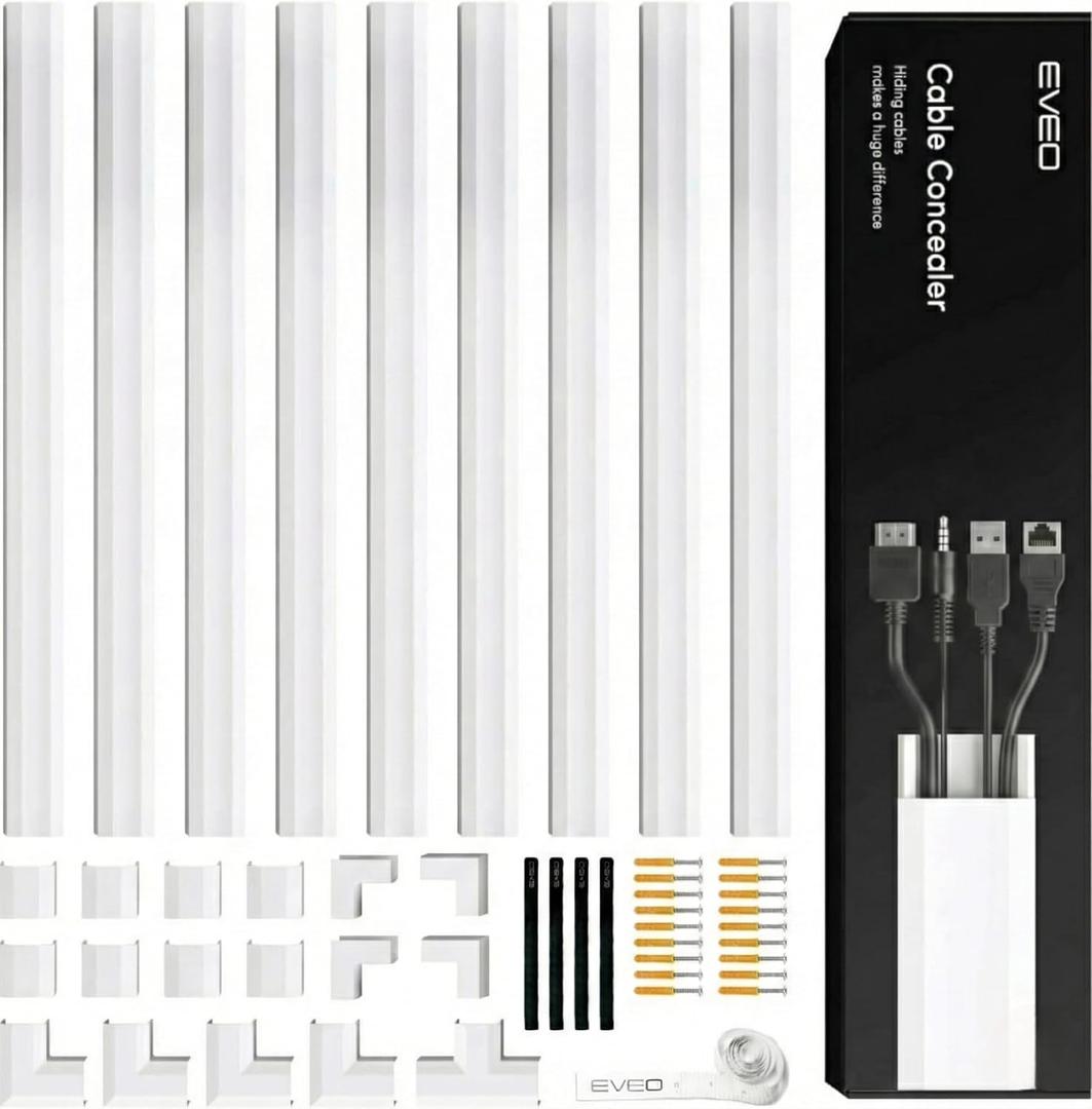 Cord Covers for Wires on Wall - 150in Cable Management Cable Hider - Cord Hiders for TV On Wall - Paintable Cable Concealer - Wire Covers for Cords - 10X (L16 x W1.1 x H0.55) - Large | White