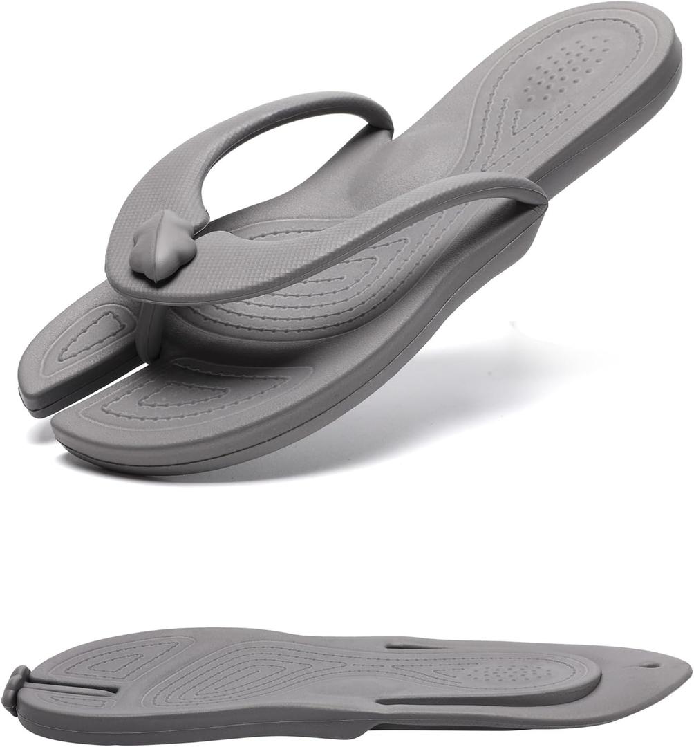 Shower Shoes Travel Slippers for Women Men, Folding Slides Sandals, Portable Hotel Spa Slippers, Waterproof Quick Drying Flip Flops, Beach Sandals (11.5-12.5 Women/10.5-11.5 Men, Grey)