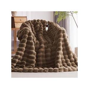 Anysay Heated Blanket Throw with 1/2/4/6/8 Hours AutoOff 10 Heat Level, 50'' * 60'' Cozy Faux Rabbit Fur Bubble Electric Blanket with Overheat Protection(Brown)