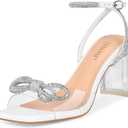 ISNOM Clear Rhinestone Heels for Women, Comfortable and Sassy, Suitable for All Occasions (8, Bow White)
