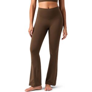 Colorfulkoala No Front Seam Flare Leggings Tummy‑Control for Women (Brown, XXL)