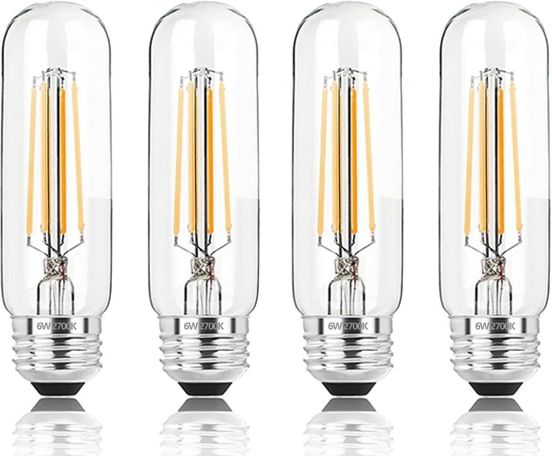 5 Inch Edison Bulb, 2700K Soft White E26 Led Bulb 6W Dimmable, 800LM T10 T9 Bulb Clear Glass Tubular Light Bulbs, AC 120V Equal 80 Watt Bulbs for Chandelier Pendant Wall Light - 4Pack