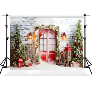 Kate 7×5ft Christmas Backdrop Photography Red Door Christmas Tree Wall lamp Decoration Xmas Studio Props for Photos Video Party