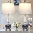 27.5" Gradual Gray Clear Glass Table Lamp Set of 2, 3-Way Dimmable Touch Control Bedside Lamps with USB Ports and AC Outlet, Modern Nightstand Lamps for Bedroom Living Room