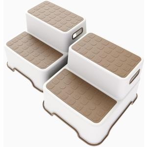 Toddler Step Stool for Bathroom Sink, 2 Pack Step Stool for Kids, Plastic Potty Training Toilet Stepping Stools, Child and Baby Lightweight&No-Slip Two Step Stools for Kitchen - Khaki