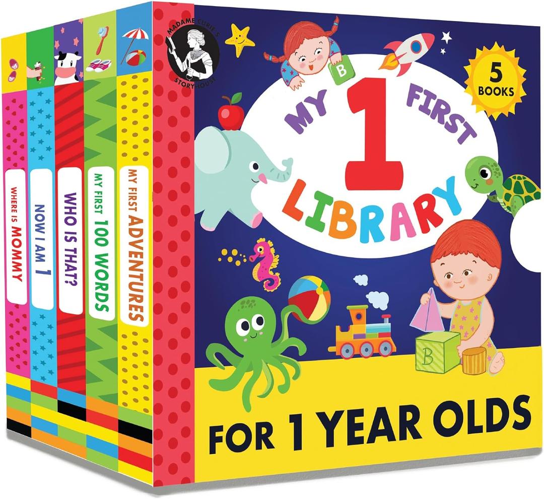 Madame Curies My 1 Year Old Library Set of 5 | Baby Toys, for Ages 12-18-24 Months | Best Toddler Board Books | Birthday Gift Ideas for Newborn Girl & Boy, Infant Toys