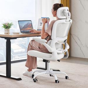TRALT Office Chair Ergonomic Desk Chair, 330 LBS Home Mesh Office Desk Chairs with Wheels, Comfortable Gaming Chairs (White White), Pack of 1