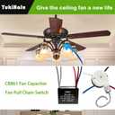 YukiHalu Ceiling Fan Pull Chain Switch 3 Speed 4 Pre-Installed Wires, Ceiling Fan Capacitor CBB61 4.5uf + 6uf + 5uf 5 Wire 250V, Light Switch for Fan and Light (Antique, 4.5+6+5uF)