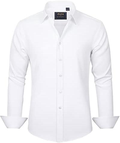 J.VER Men's Dress Shirts Solid Long Sleeve Stretch Wrinkle-Free Formal Shirt Business Casual Button Down Shirts L