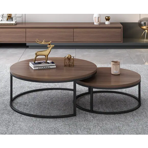 2-piece Round Nesting Tables Modern Wood Gray & Black Round Nesting Coffee Table for Living Room