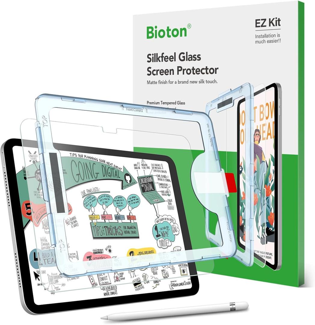 Bioton Nano-Texture Glass Screen Protector Compatible with iPad A16 11th Generation 2025 / iPad 10th Generation 2022, Auto Alignment Kit, Tempered Glass, Touch like Silk, Anti-Glare, Anti-Fingerprint